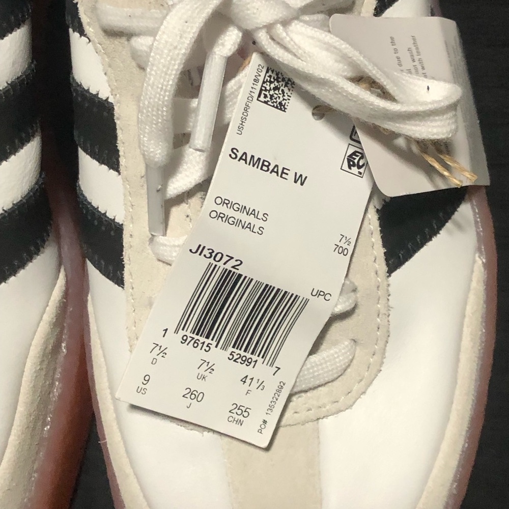adidas Samba Women's Sneaker, Size 9, White/Black Low Top Lace-Up, Rubber Sole - Picture 3 of 6